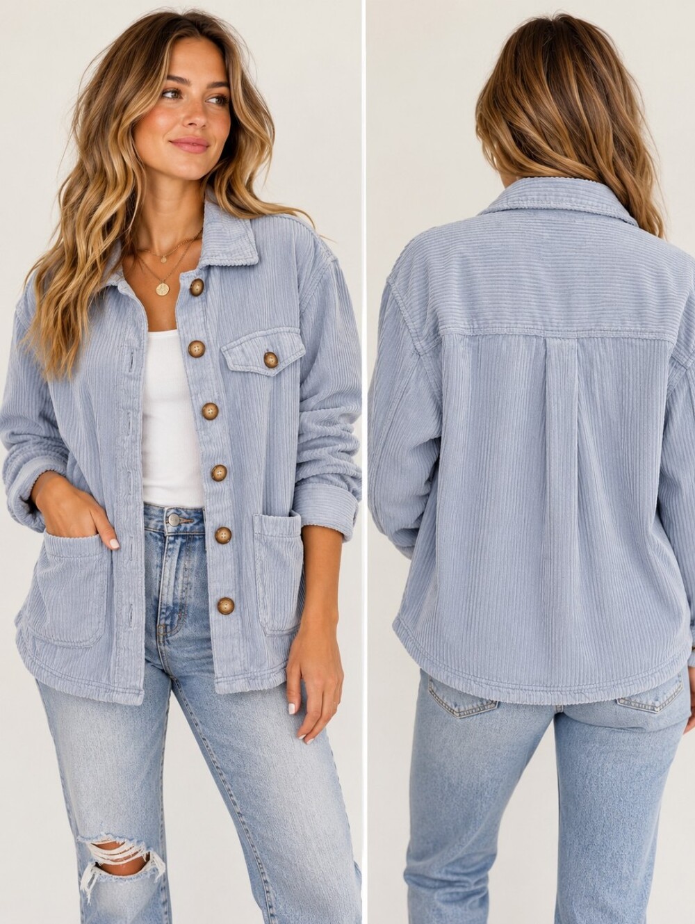 American Eagle Corduroy Shacket Jacket Light Blue Button Front XS NWT